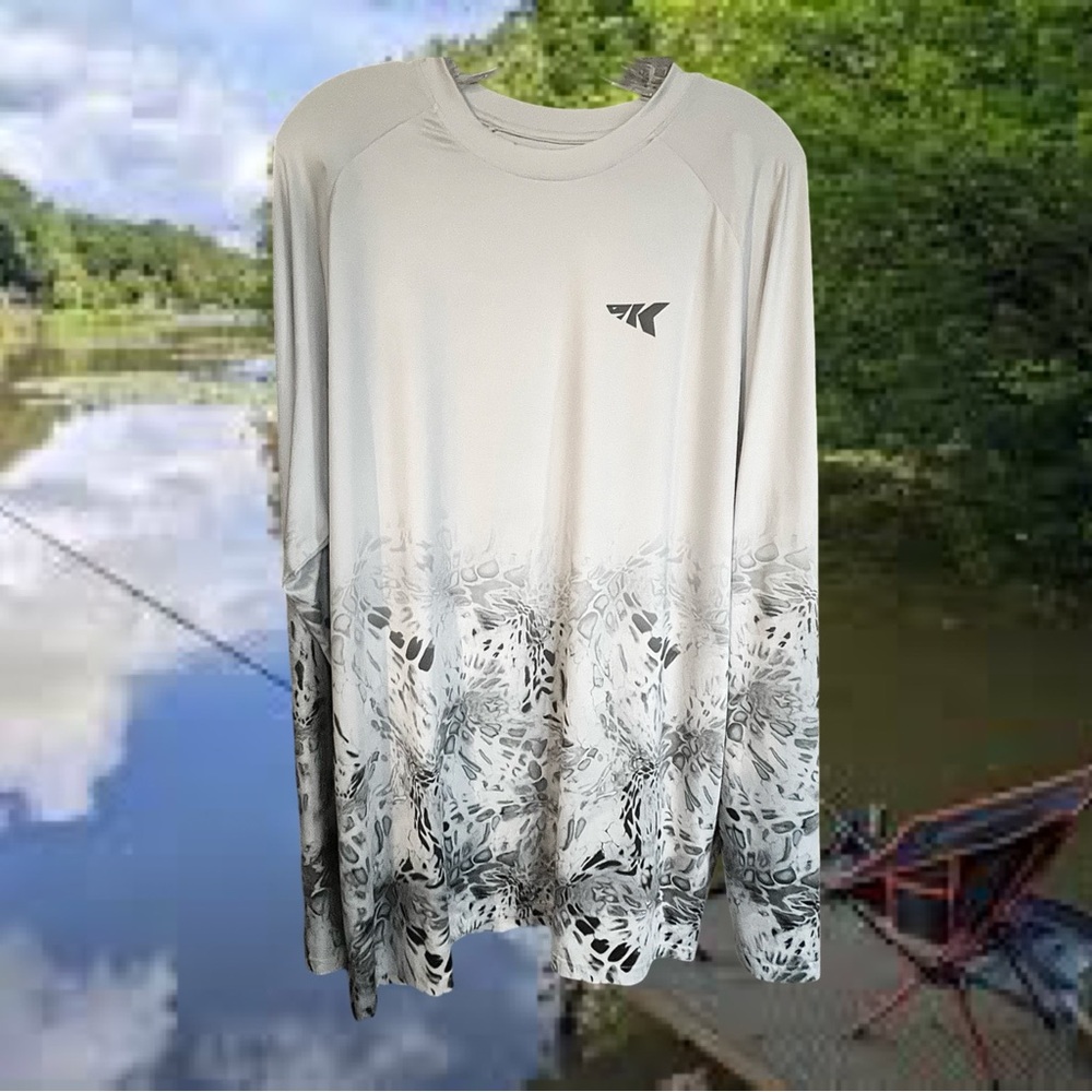 Kastking Men’s XL White/ Gray Patterned Long Sleeve Shirt